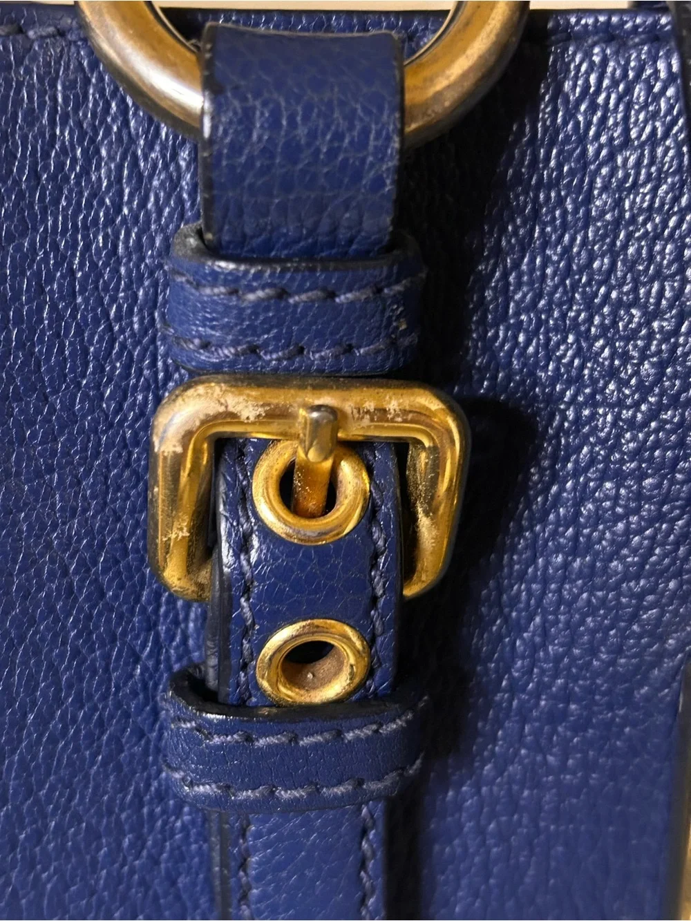 Miu Miu Royal Blue Pebbled Leather Push Lock Top Handle Satchel Shoulder Bag COA